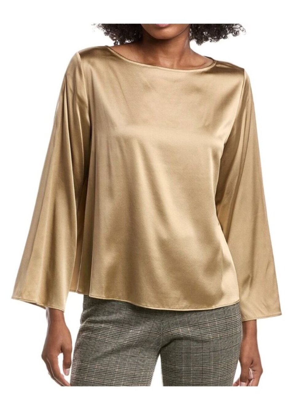 NWT EILEEN FISHER bateau neck silk-blend top blouse gold size small